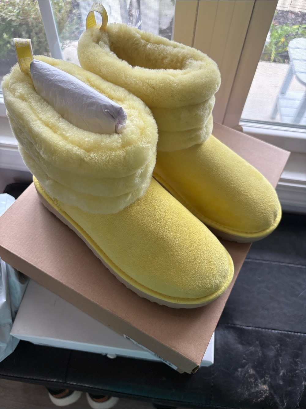 UGG Womens Yellow Plush Cuff Suede Boots NWT